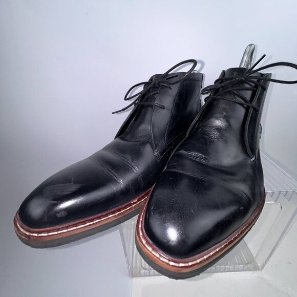 Ted Baker Crint Leather Chukka Boot Black Red Stitching Size EU45 US 12